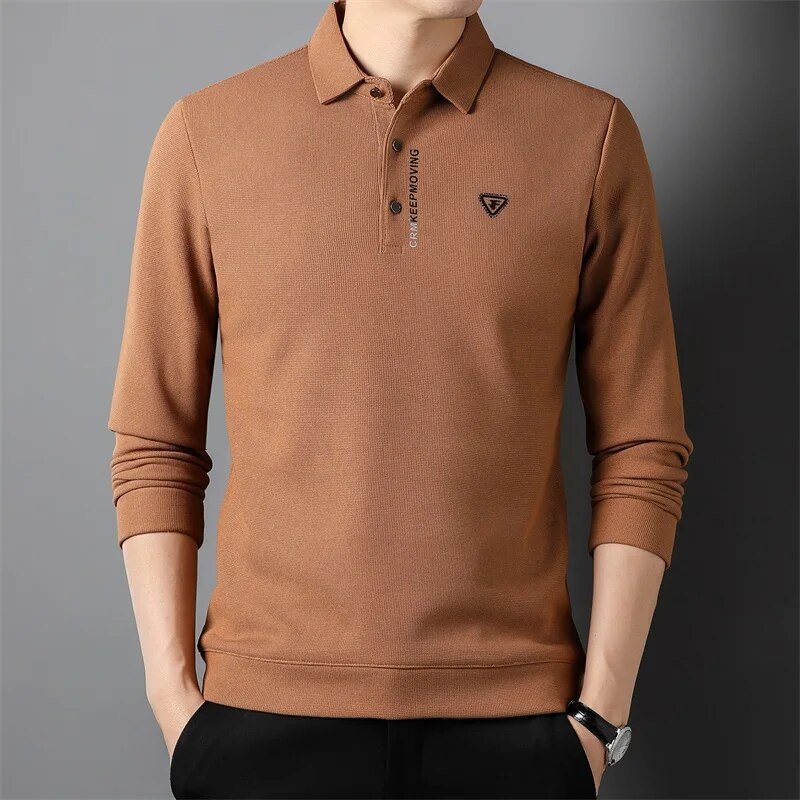 Nové módne pánske značkové polo tričko s dlhým rukávom, ležérne gombíkové goliere, dizajnérske topy, oblečenie