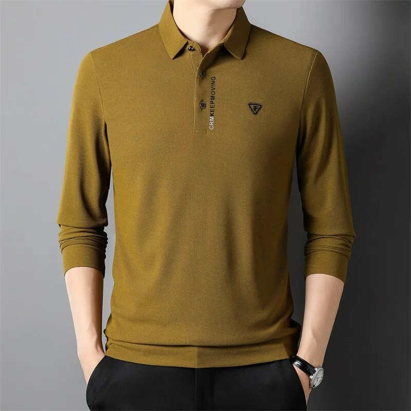 Nové módne pánske značkové polo tričko s dlhým rukávom, ležérne gombíkové goliere, dizajnérske topy, oblečenie