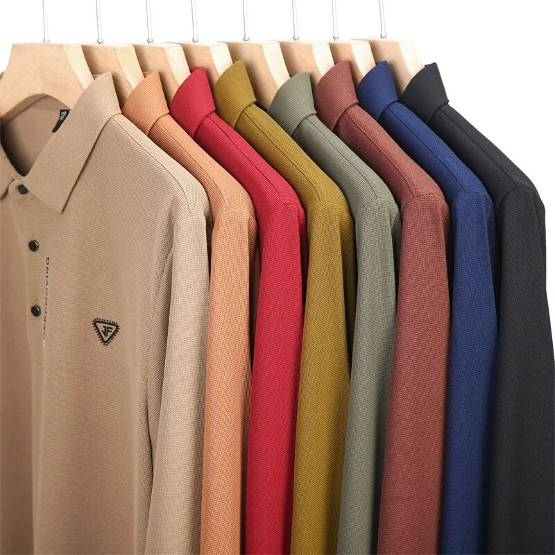Nové módne pánske značkové polo tričko s dlhým rukávom, ležérne gombíkové goliere, dizajnérske topy, oblečenie