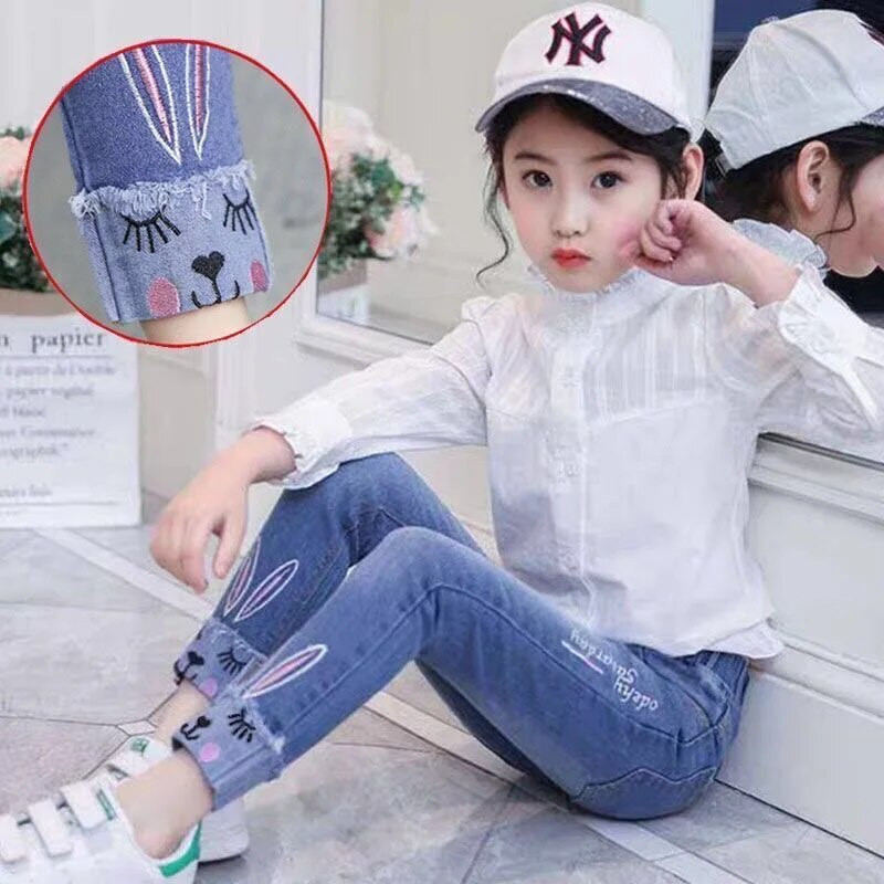 Παιδικά Ρούχα Κοριτσίστικα Τζιν Μοτίβο Σχέδιο Γράμμα Κορίτσι Παιδικό Τζιν Παιδικό Τζιν σε στυλ Παιδικό Ανοιξιάτικο Φθινοπωρινό Ρούχα Για 100-160 εκ.