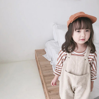 Пролетен корейски стил Бебешки момичета Широки гащеризони от рипсено кадифе Прохождащи деца Ежедневни универсални панталони с тиранти Little Princess Bib Pant