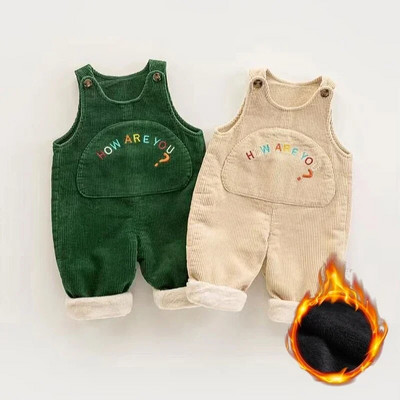 Žieminiai unisex bamblys kūdikiams velvetas Dungarees kombinezonai vaikams Laisvalaikio šiltos kelnės Oversize raidės Laisvas kombinezonas Vaikiški drabužiai