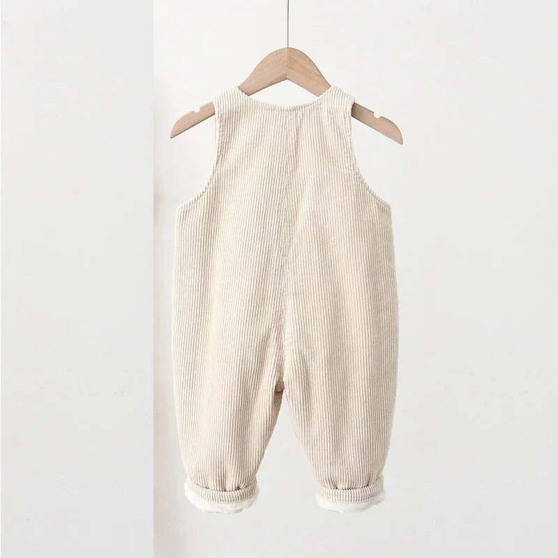 Zimné unisex batoľacie detské manšestrové montérky overaly pre deti ležérne teplé nohavice nadrozmerné písmená voľný overal detské oblečenie