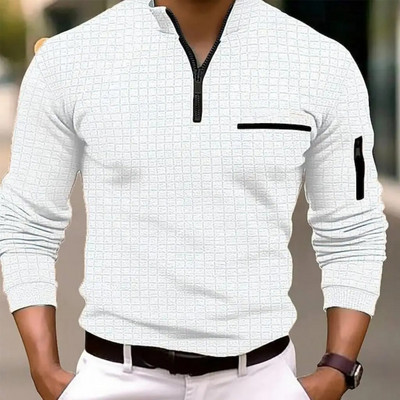 2024, primăvară, țesătură în carouri, tricou casual pentru bărbați, cel mai bine vândut Europa și Statele Unite ale Americii, culoare solidă, pentru bărbați, sl lung
