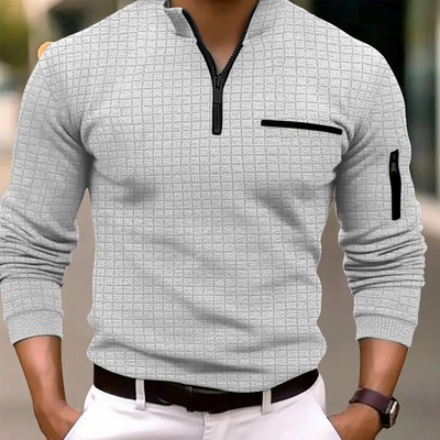 2024, primăvară, țesătură în carouri, tricou casual pentru bărbați, cel mai bine vândut Europa și Statele Unite ale Americii, culoare solidă, pentru bărbați, sl lung