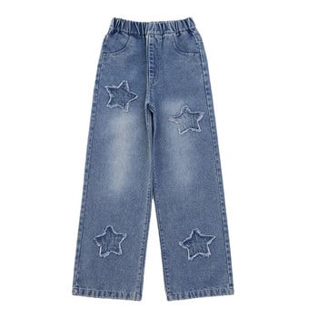 Ανοιξιάτικο φθινόπωρο Teenager Girls Jeans with Star Pattern Casual Fashion Παιδικά Φαρδιά Παντελόνια Σχολικά Παιδικά Τζιν Παντελόνια 8 10 12 14Y