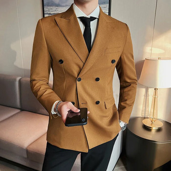 Нов бутиков моден красив джентълмен от висок клас есенно-зимно мъжко вълнено палто с блейзър, тенденция, красиво никси на тъмни райета