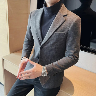 Novi butik modni zgodan gospodin vrhunske jesenske i zimske muške vunene jakne sako trend zgodan tamno prugasti nixie