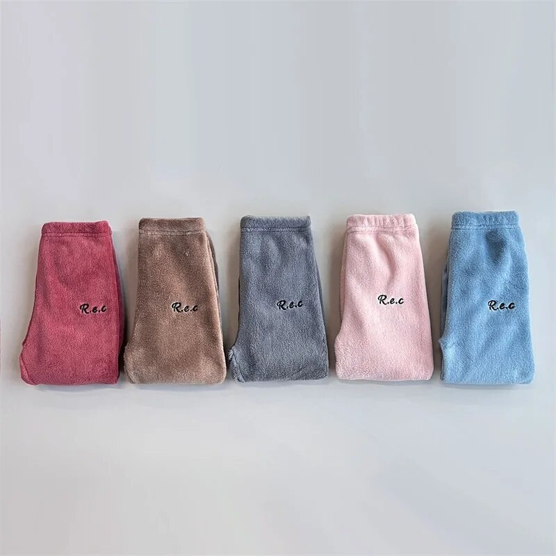 Pantaloni de iarnă pentru copii din lână corali, uni, grosi, calduri, toamnă, copii, talie elastică, pantaloni largi, drepți, pentru băieți, fete, 1-10T