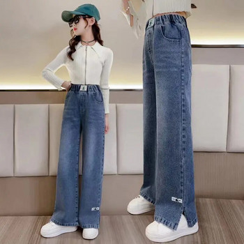 Νέο casual στυλ τζιν για κορίτσια Εφηβικά ρούχα Ελαστικό ψηλόμεσο τζιν παντελόνι φαρδύ πόδι Ανοιξιάτικο Big Kids ίσιο παντελόνι