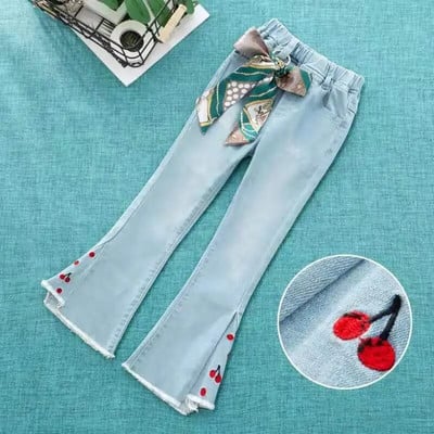 Nové ležérne džínsy pre dievčatá, dospievajúce oblečenie, elastické džínsy s vysokým pásom, široké nohavice, jarné rovné nohavice pre veľké deti