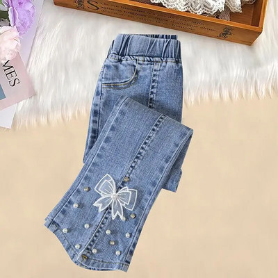 Nové ležérne džínsy pre dievčatá, dospievajúce oblečenie, elastické džínsy s vysokým pásom, široké nohavice, jarné rovné nohavice pre veľké deti