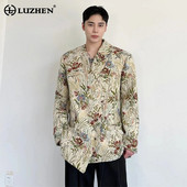 LUZHEN 2024, la modă, la modă, cu imprimeu floral original, cu design de nișă, pentru bărbați, jachetă pentru umeri asimetrică, haină pentru costum masculin 3cb11b