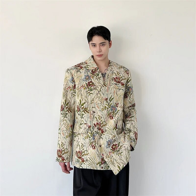 LUZHEN 2024, la modă, la modă, cu imprimeu floral original, cu design de nișă, pentru bărbați, jachetă pentru umeri asimetrică, haină pentru costum masculin 3cb11b