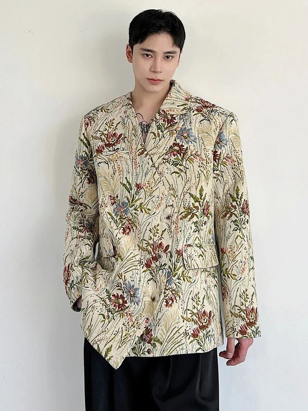 LUZHEN 2024, la modă, la modă, cu imprimeu floral original, cu design de nișă, pentru bărbați, jachetă pentru umeri asimetrică, haină pentru costum masculin 3cb11b
