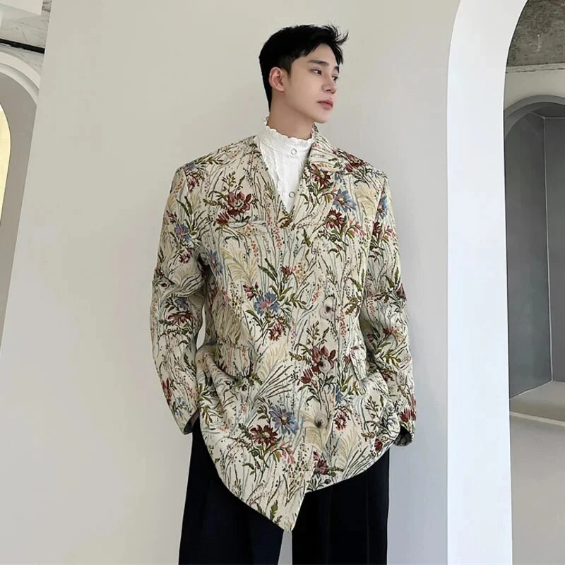 LUZHEN 2024, la modă, la modă, cu imprimeu floral original, cu design de nișă, pentru bărbați, jachetă pentru umeri asimetrică, haină pentru costum masculin 3cb11b