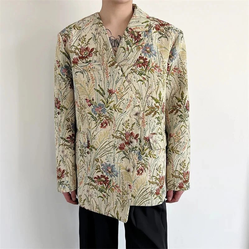 LUZHEN 2024, la modă, la modă, cu imprimeu floral original, cu design de nișă, pentru bărbați, jachetă pentru umeri asimetrică, haină pentru costum masculin 3cb11b