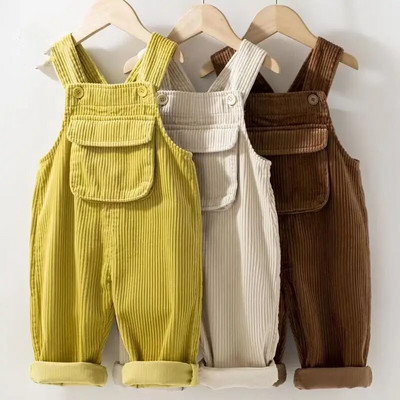 Corduroy kantáros nadrágok tipegő baba overál őszi téli egyszínű négyszögletes nyakú jumpsuit, kapcsos kapcsokkal tipegő lányok