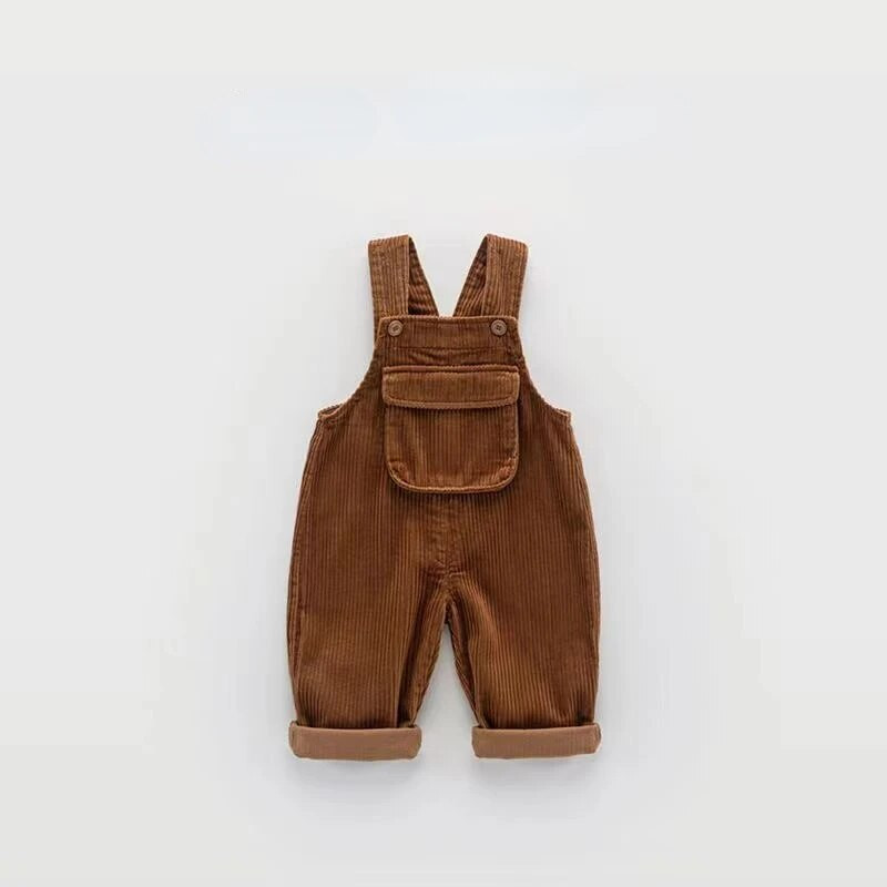 Manšestrové nohavice s náprsníkom pre batoľatá, jesenné a zimné, jednofarebné, overal so štvorcovým výstrihom a patentnými gombíkami pre batoľatá