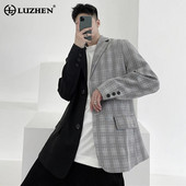 LUZHEN 2024 Jarná móda Originálny farebný kontrastný dizajn spájania Ležérny sako Pánsky trendy oblek High Street LZ1150