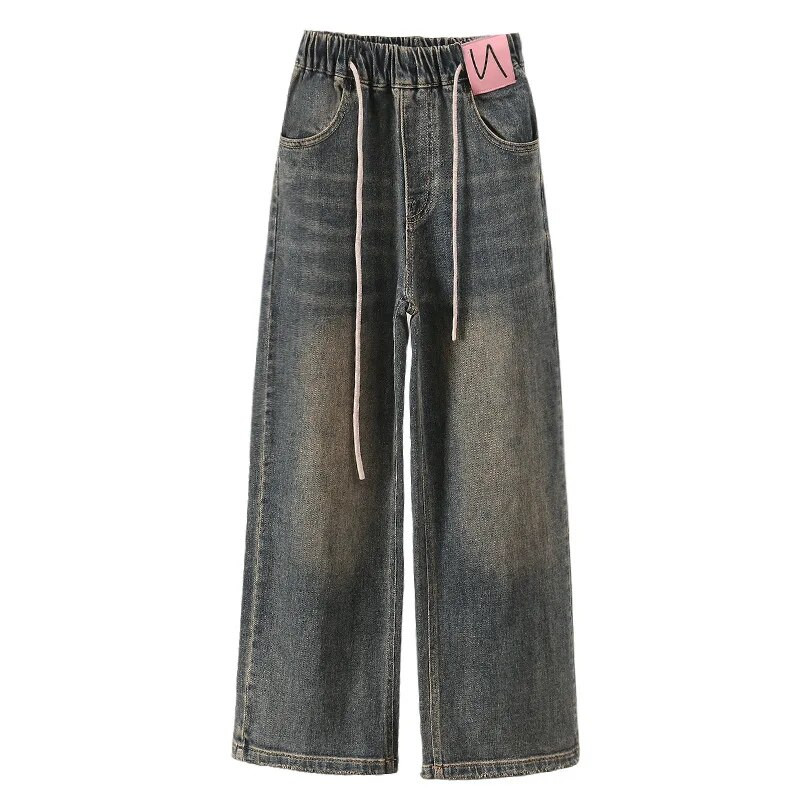 Blugi fete toamna 2023 largi școală adolescenți pantaloni drepti din denim pentru copii casual cu talie elastică pantaloni copii 12 13 14 ani