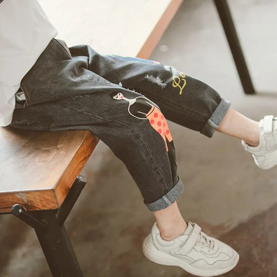 Dievčenské rifle pre módu, tínedžerské rifle s písmenovým vzorom, ležérny štýl, detské rifľové nohavice, jar, jeseň, detské oblečenie pre deti vo veku 4, 5, 7, 9, 11 a 13 rokov.