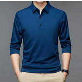 Pulover pentru bărbați, de primăvară și toamnă, cu buton de polo, de culoare uni, cămașă de jos, tricou cu mânecă lungă, ocazional, topuri formale