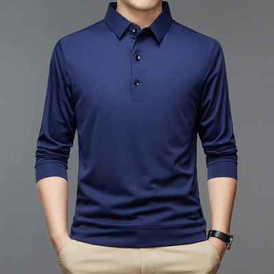Pulover pentru bărbați, de primăvară și toamnă, cu buton de polo, de culoare uni, cămașă de jos, tricou cu mânecă lungă, ocazional, topuri formale