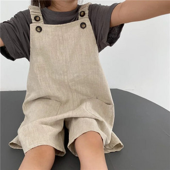 Νέο καλοκαιρινό αγόρι κορίτσι Παιδικές φόρμες ρετρό βαμβακερές λινές τσέπες για μωρά Casual μασίφ ζαρτιέρες Παντελόνι Παιδικό απλό παντελόνι με όλα τα ταιριαστά