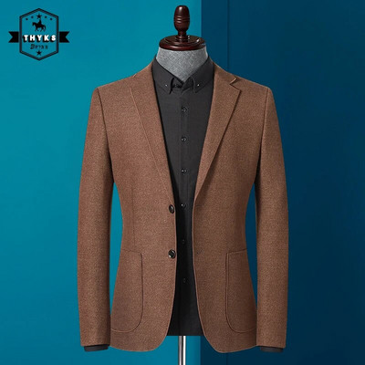 Pánske saká, úzky strih, biznis, ležérny, elegantný oblek, jednoradové saká, vrchné oblečenie, hnedé kabáty, štýlové nové outfity v kórejskom štýle