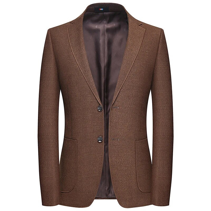 Pánske saká, úzky strih, biznis, ležérny, elegantný oblek, jednoradové saká, vrchné oblečenie, hnedé kabáty, štýlové nové outfity v kórejskom štýle