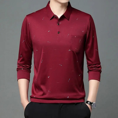 Tricou cu mânecă lungă, primăvară, toamnă, pentru bărbați, cu guler răsturnat, cu imprimare cu litere, cu buzunar, pulover, haine, topuri la modă