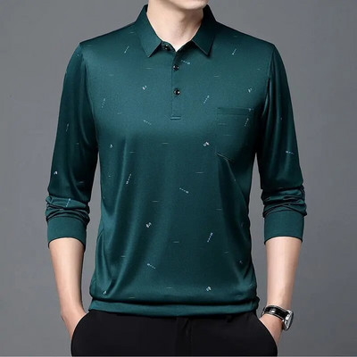 Tricou cu mânecă lungă, primăvară, toamnă, pentru bărbați, cu guler răsturnat, cu imprimare cu litere, cu buzunar, pulover, haine, topuri la modă