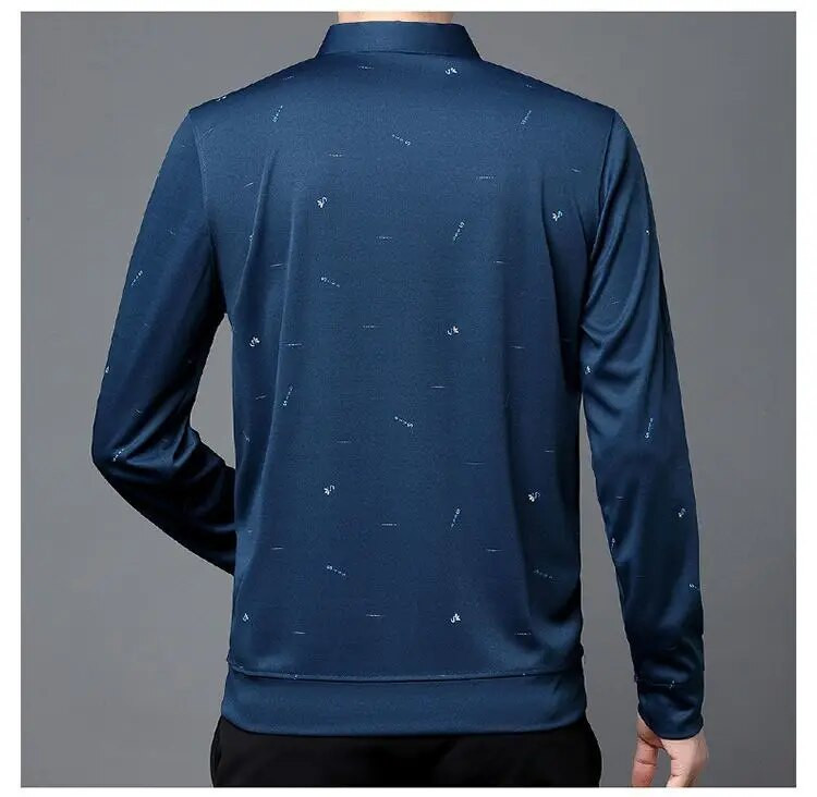 Pánske tričko s dlhým rukávom, jarné a jesenné, s golierom a voľným pulóverom s potlačou písmen, vreckom a topmi