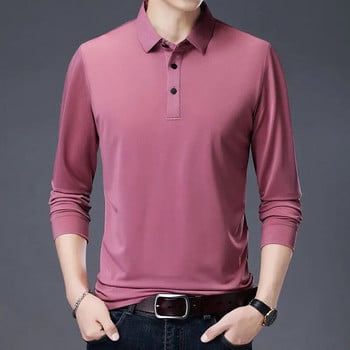 Модни копчета с ревери Едноцветни поло ризи Мъжки дрехи Пролет Есен Свободни ежедневни пуловери Горнища Корейска тениска