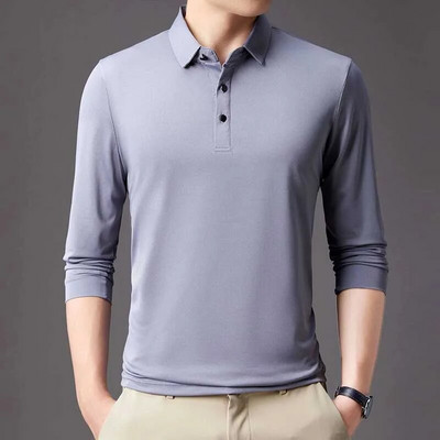Moda cu nasturi cu revere Tricouri polo de culoare solidă Îmbrăcăminte pentru bărbați, primăvară, toamnă, pulovere casual, topuri, tricou coreean
