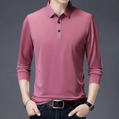 Moda cu nasturi cu revere Tricouri polo de culoare solidă Îmbrăcăminte pentru bărbați, primăvară, toamnă, pulovere casual, topuri, tricou coreean
