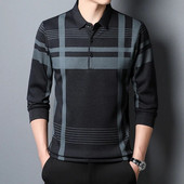Cămașă polo marca BROWON pentru bărbați, imprimeu la modă, primăvară și toamnă, cu mânecă lungă, polo pentru afaceri, casual, cu guler răsturnat, în carouri.