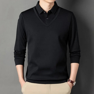 Tricou polo cu mânecă lungă pentru bărbați, de primăvară, toamnă