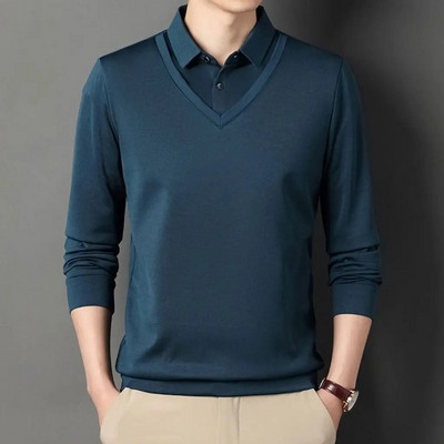 Tricou polo cu mânecă lungă pentru bărbați, de primăvară, toamnă