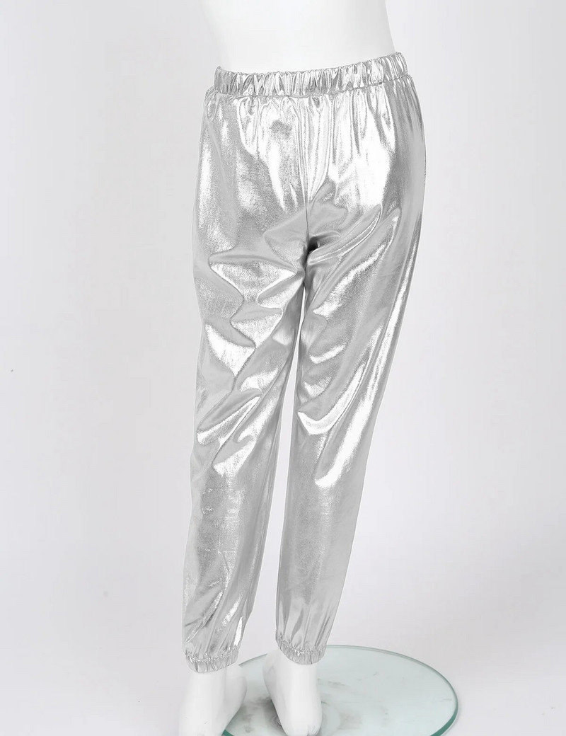 Lapsed Tüdrukud Mood Peoriided Läikiv Metallik Elastne Kõrge Vöökohaga Tantsupüksid Hip Hop Püksid Tänavarõivad Tantsurõivad Dressipüksid