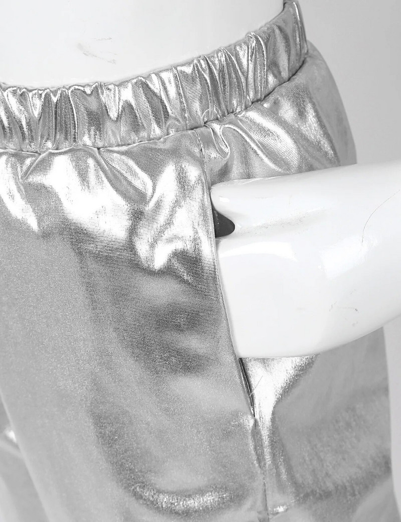 Lapsed Tüdrukud Mood Peoriided Läikiv Metallik Elastne Kõrge Vöökohaga Tantsupüksid Hip Hop Püksid Tänavarõivad Tantsurõivad Dressipüksid