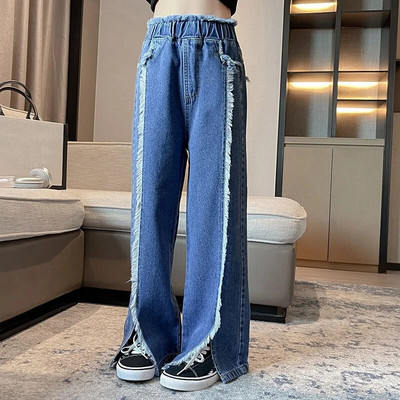 Džínsy pre dospievajúce študentky, jar 2022, detské džínsové nohavice, ležérne džínsy pre dievčatá 6, 8, 10, 12, 14 rokov, s elastickým pásom, detské nohavice
