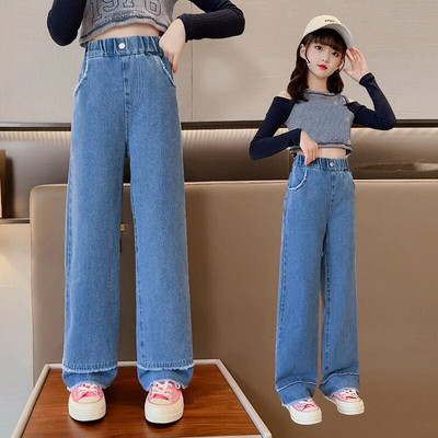 Džínsy pre dospievajúce študentky, jar 2022, detské džínsové nohavice, ležérne džínsy pre dievčatá 6, 8, 10, 12, 14 rokov, s elastickým pásom, detské nohavice