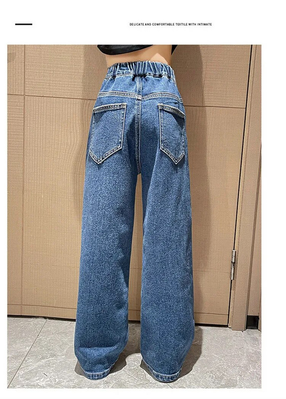 Džínsy pre dospievajúce študentky, jar 2022, detské džínsové nohavice, ležérne džínsy pre dievčatá 6, 8, 10, 12, 14 rokov, s elastickým pásom, detské nohavice