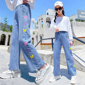 Dievčenské rifle s farebnými motýľmi, dievčenské rifle, jar, jeseň, detské rifle, ležérny štýl, detské oblečenie, 6, 8, 10, 12, 14 rokov