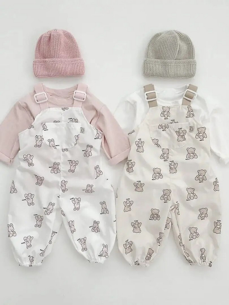 Novorodenecký kostým, nový jesenný dievčenský kostým s králikmi, chlapčenský kostým s potlačou medveďa a nepremokavými trakmi