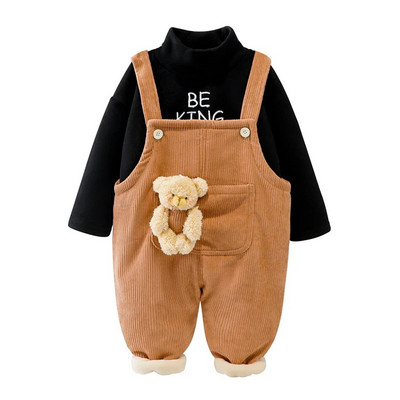 2 ks jeseň/zima nové detské zamatové zahusťovacie overaly sada chlapcov a dievčat manšestrové overaly kórejská verzia detského oblečenia