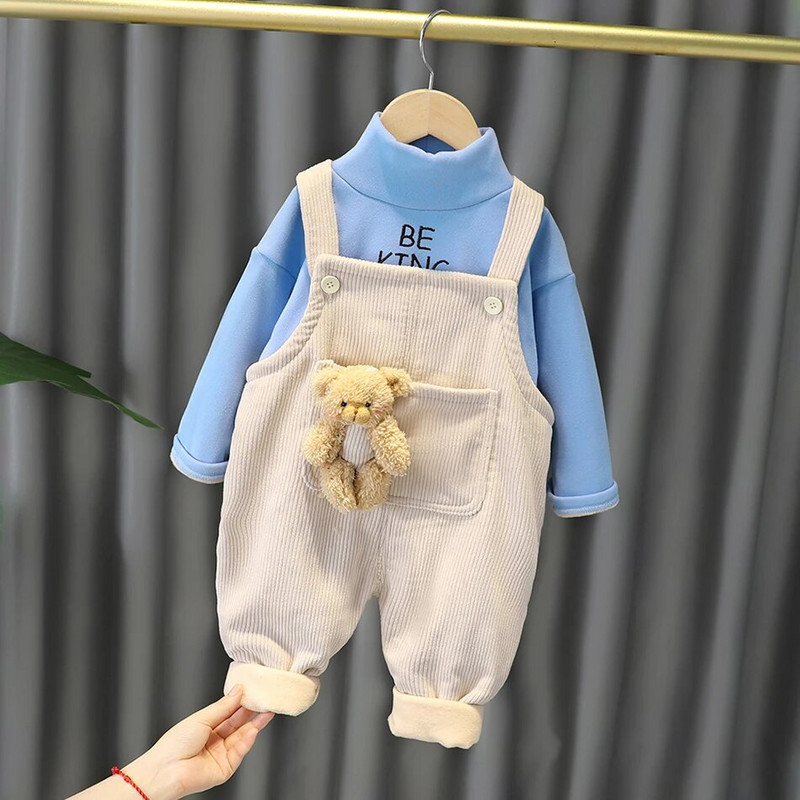 2 ks jeseň/zima nové detské zamatové zahusťovacie overaly sada chlapcov a dievčat manšestrové overaly kórejská verzia detského oblečenia