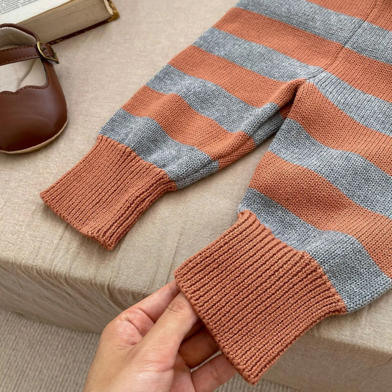 Φθινοπωρινό νεογέννητο πλέξιμο για βρέφη Ριγέ φόρμες αγοριού Παιδιά πλεκτά Casual ζαρτιέρες Παντελόνι Κοριτσάκι Baby Παντελόνι μόδας 100% βαμβάκι